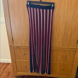 NAT Sandro Red and White Striped Maxi Skirt